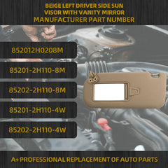 Beige Left Driver Side Sun Visor with Vanity Mirror Compatible with Hyundai Elantra 2007 2008 2009 2010 Replaces# 852012H0208M 85201-2H110-8M 85202-2H110-8M 85201-2H110-4W 85202-2H110-4W