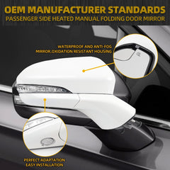 Right Passenger Side Mirror Assembly Compatible with Ford Fusion 2013-2015 Power | Heated | Turn Signal | Manual Folding | DS7Z17682BA | White | 7Pins