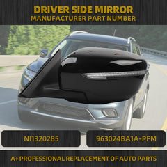 Driver Left Side Door Mirror Compatible with 2014-2020 Nissan Rogue Heated Turn Signal Power HD Glass Black Painted Manual Folding # NI1320285 963024BA1A-PFM 7Pins