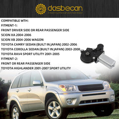Power Window Lift Motor Compatible with Toyota Corolla 2003-2008 Camry 2002-2006 Highlander 2001-2007 Scion xA xB 2004-2006 Front Left or Rear Right Replaces 85720-12300 85720-32160 2Pins