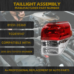 Right Passenger Side Tail Light Assembly w/o Bulb Compatible with Toyota 4Runner 2010-2013 Rear Lamp Replaces# 81551-35360 TO2819147