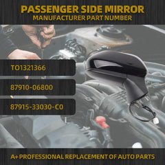 Passenger Right Side Door Mirror Assembly Compatible with Toyota Camry 2018-2022 NO Heated NO Turn Signal Without Blind Spot Detection(BSD) Replaces# TO1321366 87910-06800 3 Pins