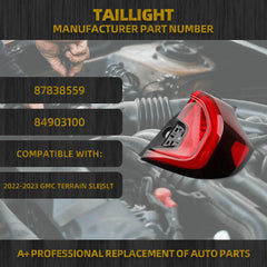 Rear Tail Light Compatible with GMC Terrain SLE | SLT 2022 2023 2024 Right Side Outer Taillamp OE Replacement 84903100 GM2805150 RH Brake Lamps