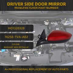 HO1320328 Door Mirror Driver Side Compatible with Honda Accord LX Sport 1.5T 2018-2022 Power | Non-Heated | Paint to Match Repalce# 76258-TVA-A02, Radiant Red Metallic