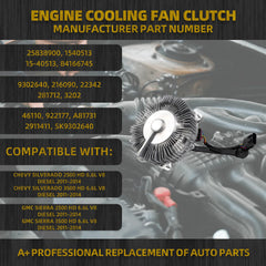 Engine Cooling Fan Clutch Compatible with Chevy Silverado 2500 3500 HD 2011-2014 GMC Sierra 2500 3500 HD 2011-2014 6.6L V8 OEM Replace 25838900 1540513