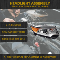 Halogen Headlamp Compatible With Ford Edge 2011-2014 Right Passenger Side Headlight Assembly Replaces# BT4Z13008B BT4Z13008A FO2502291 FO2503292 (W/O Bulbs)