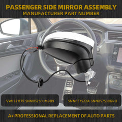 Right Passenger Side Mirror Compatible with 2018-2023 Volkswagen Tiguan Gloss White Door Mirror with Power Heated Glass, Manual Folding, Turn Singal, Blind Spot Replace# VW1321179(8 pins)
