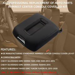 Armrest Center Console Cover Lid Kit (Full Central Floor) Compatible with 2014-2018 Chevy Silverado & GMC Sierra 1500 2500 3500 2015-2020 Tahoe Yukon Suburban Replaces 0227083AA 22861304