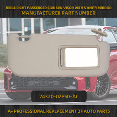 Beige Right Passenger Side Sun Visor with Vanity Mirror Compatible with Toyota Corolla 2019 2020 2021 2022 2023 2024 Replaces# 74320-02F50-A0