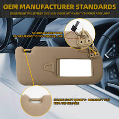 Right Passenger Side Sun Visor with Light |Makeup Mirror| Compatible with Hyundai Elantra 2007-2010 Replace# 852012H0208M 85201-2H110-8M 85202-2H110-8M 85201-2H110-4W 85202-2H110-4W(Beige)