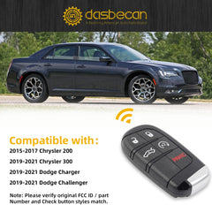 Key Fob Replacement Smart Remote Control Keyless Entry Compatible with Chrysler 200 2015-2017 Chrysler 300 Dodge Challenger Charger 2019-2021 5 Buttons Replace# 68155687AB, M3M-40821302