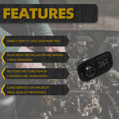 Headlight Fog Light Switch Compatible with 2019-2024 Dodge Ram 1500/2500/3500 Headlight Lamp Control Moudle Replace #68156061AD