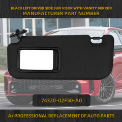 Black Left Driver Side Sun Visor with Vanity Mirror Compatible with Toyota Corolla 2019 2020 2021 2022 2023 2024 Replaces# 74320-02F50-A0