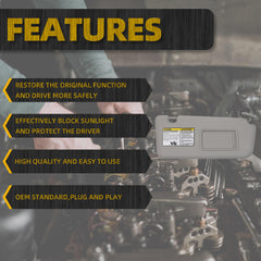 Right Passenger Side Sun Visor Compatible with Toyota RAV4 2004-2005 Sunvisor Replacement (Gray)