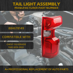 LED Tail Light Assembly Compatible With Chevy Silverado 1500 2019-2022 Replaces# 84678149 Right Passenger Rear Lamps (w/Bulbs & Harness)