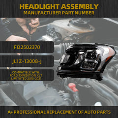 Halogen Headlight Compatible With Ford Expedition XLT Limitated w/bulbs 2018-2021 Replaces# FO2502370 JL1Z-13008-J Left Driver Side Headlamp Assembly