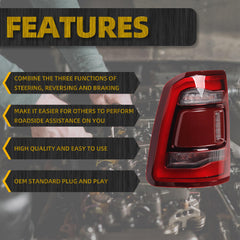 Left Driver Side Tail Light Assembly Rear Lamp LED Type Compatible With Dodge Ram 1500 2019 2020 2021 2022 2023 Blind spot module can be installed (Red Cover)