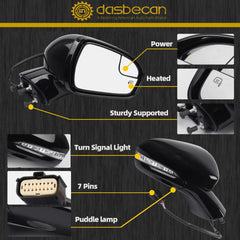 Right Passenger Side Mirror Assembly Compatible with Ford Fusion 2013-2016 Power | Heated | Turn Signal | Puddle Light | Manual Folding | FS73-17682 | Paintable | 7Pins