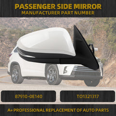 Passenger Right Side Mirror Compatible with 2014-2019 Toyota Highlander Heated Power Adjustable Glass Manual Fold Turn Signal Light Painted White 6 PINS Replaces# 87910-0E140 TO1321317
