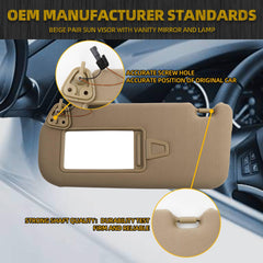 Left Driver & Right Passenger Side Sun Visor Sun Shade with Light | Makeup Mirror | Compatible with Hyundai Elantra 2007 2008 2009 2010 Replace# 852012H0208M(Beige)