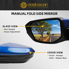 Left Driver Side Mirror Compatible with Honda Civic 2016-2021 Power Glass Non-Heated Manual Folding Replaces HO1320283 Blue 3Pins (For US Built Models)