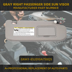 Grey Right Passenger Side Sun Visor Compatible with Hyundai Sonata 2005 2006 2007 2008 Replaces# 852013K010QD 85202-0A750-QSQQH