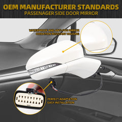 Right Passenger Side Mirror Assembly Compatible with Ford Fusion 2016-2020 Power | Heated | Turn Signal | Puddle Light | Manual Folding l FS73-17682 | White | 7Pins