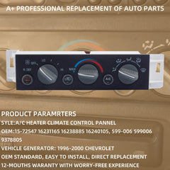 599-006 AC Heater Climate Control Panel Module HVAC w/Rear Window Defogger Switch Compatible with Chevy C1500 C2500 Suburban Tahoe 1996-2000 GMC Yukon XL SL SLE SLT 9378805 16231165