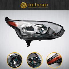 Right Passenger Side Headlights w/Bulbs Compatible with Ford Transit Connect 2014-2018 Black Trims Halogen Headlamp Replaces OEM DT1Z13008R FO2503327