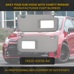 Gray Pair Sun Visor with Vanity Mirror Compatible with Toyota Corolla 2019 2020 2021 2022 2023 2024 Replaces# 74320-02F50-A0