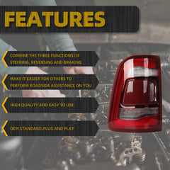 Left Driver Side Tail Light Assembly Rear Lamp LED Compatible With Dodge Ram 1500 2019 2020 2021 2022 2023 without blind spot (Red Cover)