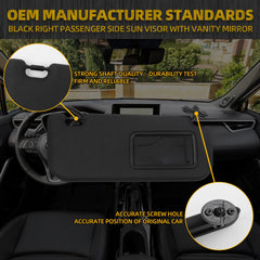 Black Right Passenger Side Sun Visor with Vanity Mirror Compatible with Toyota Corolla 2019 2020 2021 2022 2023 2024 Replaces# 74320-02F50-A0