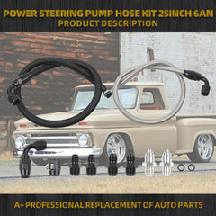 Power Steering Pump Hose Kit 25inch 6AN Compatible with Chevy C10 LS Swap Connects GM Type 2 Power Steering Pump