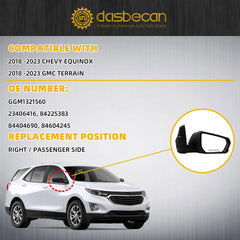 Passenger Side Mirror Compatible With 2018-2023 Chevy Equinox GMC Terrain Right Rear View Mirror Black Texture Cover With Manual Folding/Heated/Power Glass Replace# GM1321560(5pins)