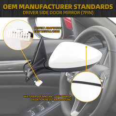 Left Driver Side Door Mirror Compatible with Honda Accord Sport Hybrid EX 2018-2022 Power | Heated | Blind Spot Detection | 76258-TVA-A22 HO1321328, Side View Mirror (7Pins-White)