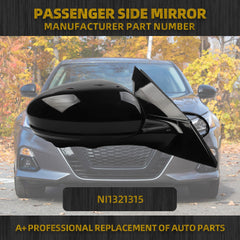 Passenger Side MirrorCompatible with 2019-2023 Nissan Altima Heated Turn Signal Blind Spot Camera Manual Fold Power Adjustment Right Door Mirror 10PINS Black Replaces# NI1321315