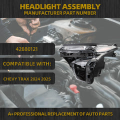 LED Headlight Compatible With Chevy Trax 2024 2025 W/LED High-Low Beam Black Housing Left Driver side Headlights Assembly Replace# 42880121