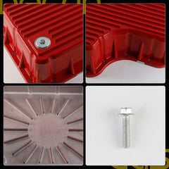 Transmission oil pan Compatible With 11-19 Ford F250 F350 (Red) For 2011-2019 Ford F250 F350 F450 F550 Super Duty 6.7L with 6R140 Transmission Replace# 328052010