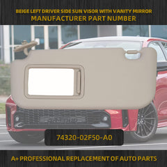 Beige Left Driver Side Sun Visor with Vanity Mirror Compatible with Toyota Corolla 2019 2020 2021 2022 2023 2024 Replaces# 74320-02F50-A0
