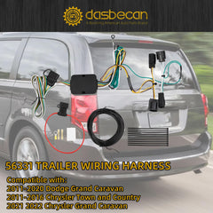56331 Trailer Hitch Wiring Harness Kit Compatible with 2011-2020 Dodge Grand Caravan /2011-2016 Chrysler Town and Country/2021 2022 Chrysler Grand Caravan Vehicle-Side Custom 4Pins