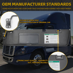 Left Driver Side Truck Sun Visor with Mirror Assembly w/o Wire Compatible with Freightliner Cascadia 2007-2017 (After June 2007) Replace# 924-8005
