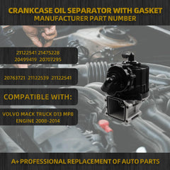 Crankcase Ventilation Oil Separator with Gasket Compatible With Volvo Mack Truck D13 MP8 Engine 2008-2014 OE# 21122541 21475228, 20499419, 20707295, 20763721, 21122539, 21122541