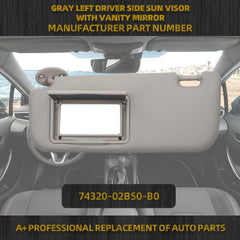 Gray Left Driver Side Sun Visor with Vanity Mirror Compatible with Toyota Corolla 2014 2015 2016 2017 2018 2019 Replaces# 74320-02B50-B0