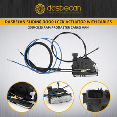 Sliding Door Latch Lock Actuator with Cables Compatible with Dodge RAM ProMaster Cargo Van 1500 2500 3500 2019-2025 Passenger Side Slide Door Lock Actuator Cable Assembly Replaces# 68226180AI