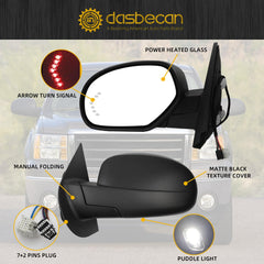 Dasbecan Side Door Mirror Compatible with 2007-2013 Chevy Silverado,GMC Sierra,Yukon View Mirror