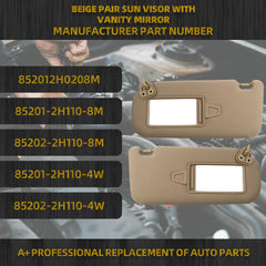 Left Driver & Right Passenger Side Sun Visor Sun Shade with Vanity Mirror Compatible with Hyundai Elantra 2007 2008 2009 2010 Replace# 852012H0208M (Beige)