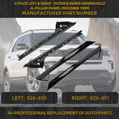 4 Pack Outer&Inner Windshield A-Pillar Panel Molding Trim Kit Compatible with Ford Explorer 4 Door Utility 2011-2019, Replace# 926-450 926 451 (2 Left*2 Right)