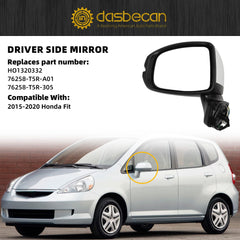 Left Side Mirror White Compatible with 2015-2020 Honda Fit 3PINS Replaces 76258-T5R-A01 76258-T5R-305