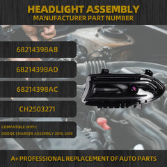 Left Driver Side Halogen Model Headlight Assembly with LED DRL & Turn Signal Light Compatible With Dodge Charger 2015 2016 2017 2018 Replaces# 68214399AB 68214399AC