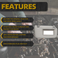 Passenger Side Sun Visor Compatible with Nissan Sentra 2013 2014 2015 2016 2017 2018 2019 Replaces# 96400-3SG8A Front Right | Sun Protection Shade | Makeup Mirror | Gray